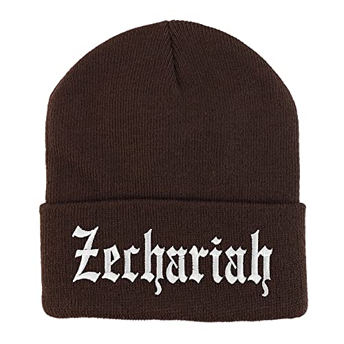 Trendy Apparel Shop Zechariah Old English Embroidered Long Cuff Beanie