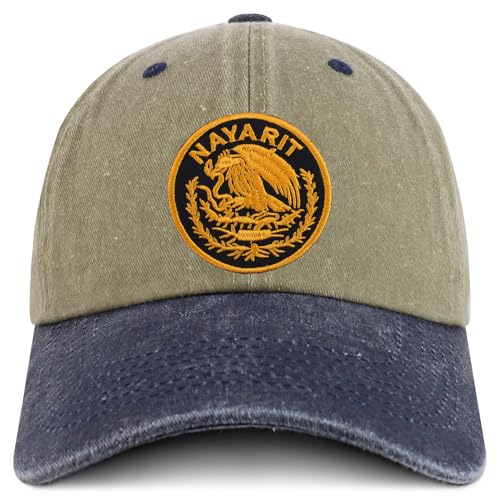 Trendy Apparel Shop Nayarit Mexico Gold Embroidered Patch Pigment Dyed Washed Baseball Cap