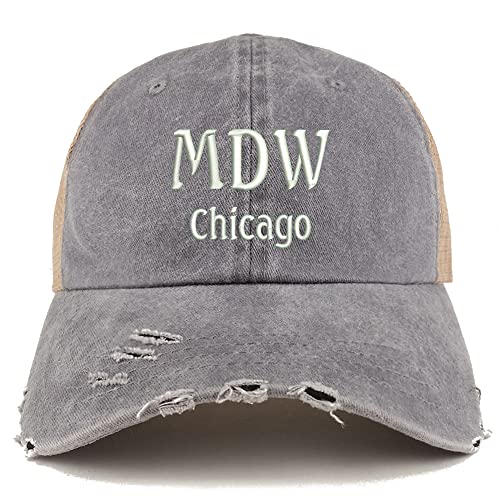 Trendy Apparel Shop MDW Chicago Embroidered Frayed Bill Trucker Mesh Back Cap