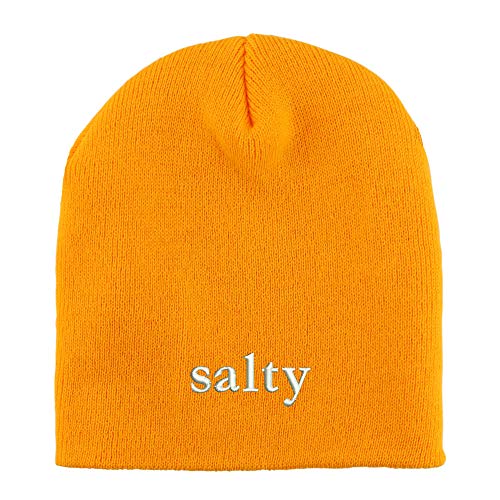 Trendy Apparel Shop Salty Embroidered Made in USA Short Acrylic Knit Winter Beanie Hat