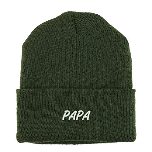 Trendy Apparel Shop Papa Embroidered Made in USA Cuff Folded Acylic Knit Winter Beanie Hat