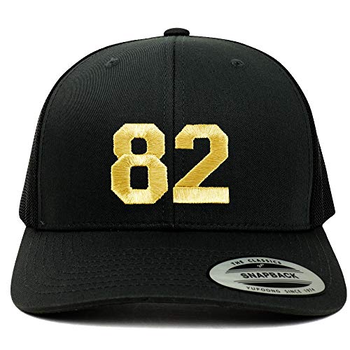 Trendy Apparel Shop Number 82 Gold Thread Embroidered Retro Trucker Mesh Cap