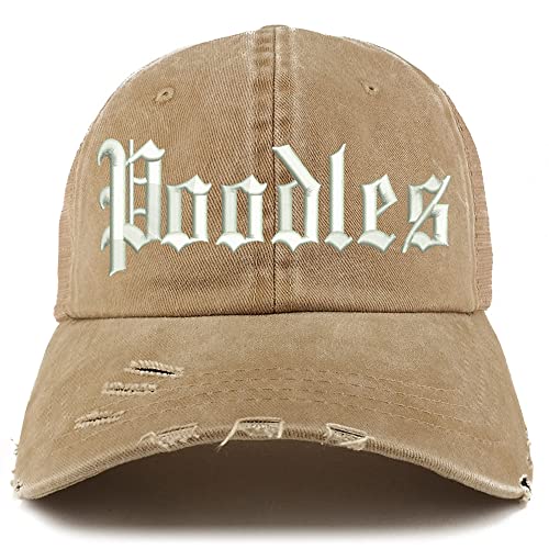 Trendy Apparel Shop Old English Poodles Frayed Bill Trucker Mesh Back Cap