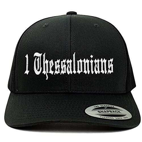 Trendy Apparel Shop 1 Thessalonians Old English 6 Panel Trucker Mesh Cap