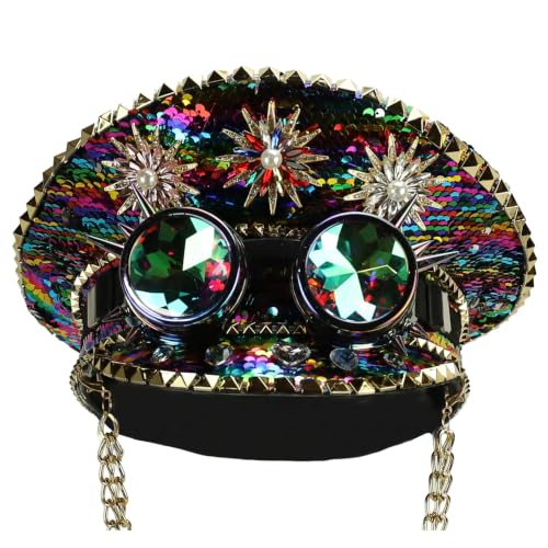 Trendy Apparel Shop Festival Party Sparkly Sequin Rhinestone Captain Hat