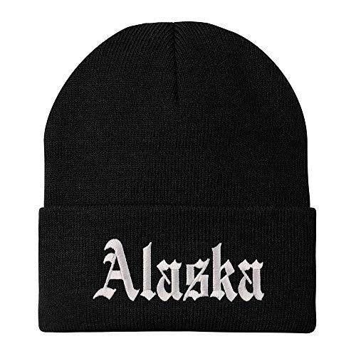 Trendy Apparel Shop Alaska State Old English Embroidered Long Cuff Beanie