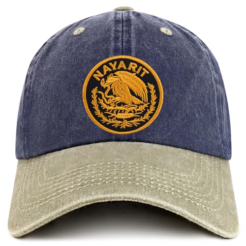 Trendy Apparel Shop Nayarit Mexico Gold Embroidered Patch Pigment Dyed Washed Baseball Cap