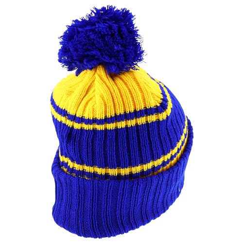 Trendy Apparel Shop Stripe Pattern Ribbed Knit Cuff Long Beanie with Pom Pom