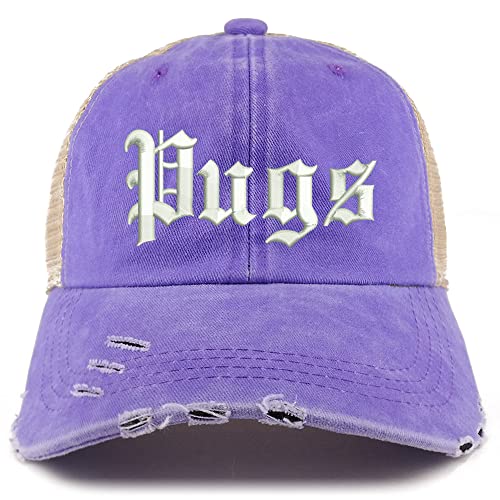 Trendy Apparel Shop Old English Pugs Frayed Bill Trucker Mesh Back Cap