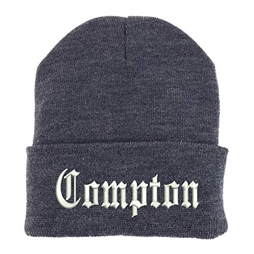 Trendy Apparel Shop Compton Old English Embroidered Made in USA Cuff Folded Acylic Knit Winter Beanie Hat