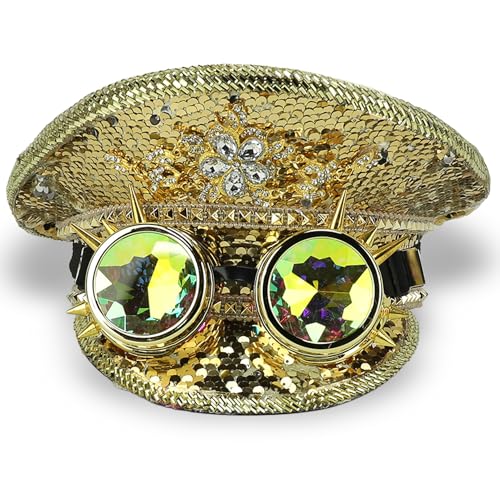 Trendy Apparel Shop Festival Party Sparkly Sequin Rhinestone Captain Hat