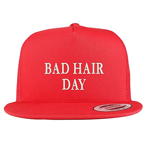 Trendy Apparel Shop Bad Hair Day Embroidered 5 Panel Flat Bill Trucker Mesh Back Cap