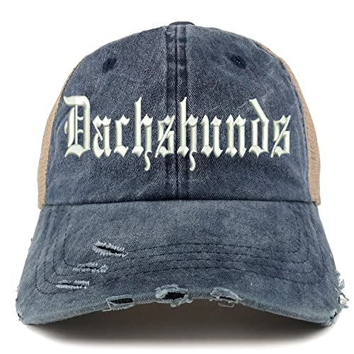 Trendy Apparel Shop Old English Dachshunds Frayed Bill Trucker Mesh Back Cap