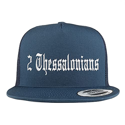 Trendy Apparel Shop 2 Thessalonians Old English 5 Panel Flatbill Trucker Cap