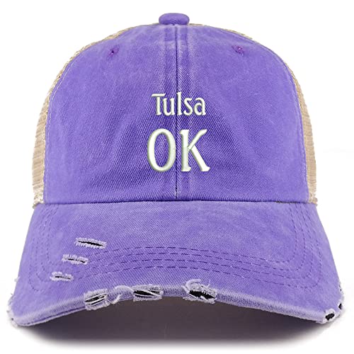 Trendy Apparel Shop Tulsa OK Embroidered Frayed Bill Trucker Mesh Back Cap