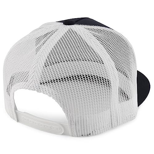 Trendy Apparel Shop Structured High Crown 5 Panel Round Flat Bill Trucker Cap