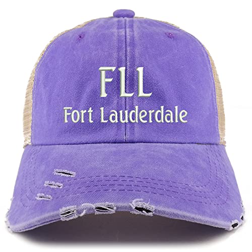 Trendy Apparel Shop FLL Fort Lauderdale Embroidered Frayed Bill Trucker Mesh Back Cap