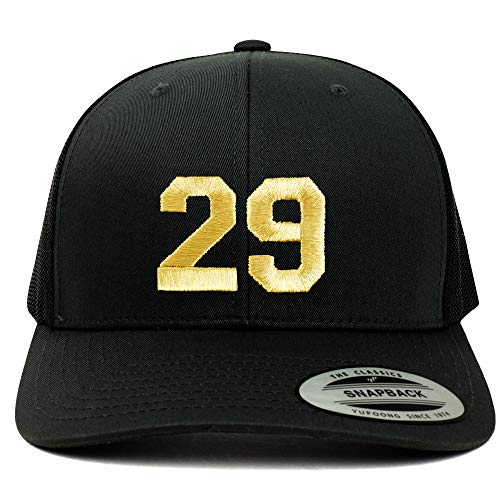 Trendy Apparel Shop Number 29 Gold Thread Embroidered Retro Trucker Mesh Cap