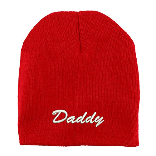 Trendy Apparel Shop Daddy Script Font Embroidered Made in USA Short Acrylic Knit Winter Beanie Hat