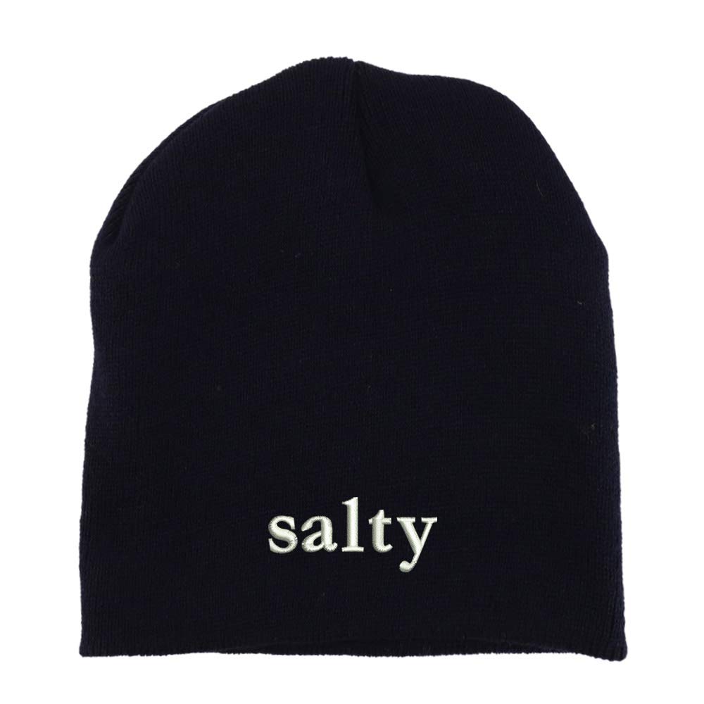 Trendy Apparel Shop Salty Embroidered Made in USA Short Acrylic Knit Winter Beanie Hat
