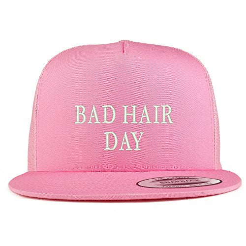 Trendy Apparel Shop Bad Hair Day Embroidered 5 Panel Flat Bill Trucker Mesh Back Cap