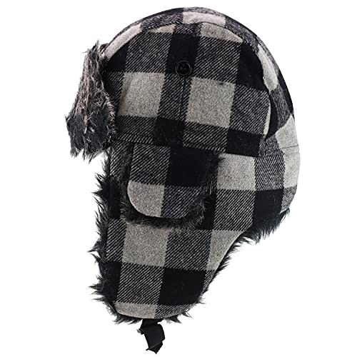 Trendy Apparel Shop Faux Fur Check Plaid Earflap Winter Trooper Hat