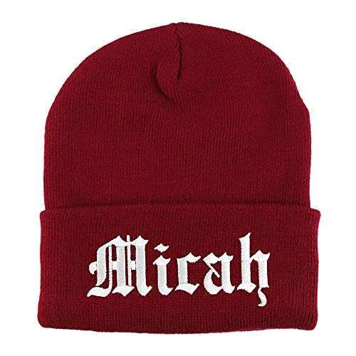 Trendy Apparel Shop Micah Old English Embroidered Long Cuff Beanie