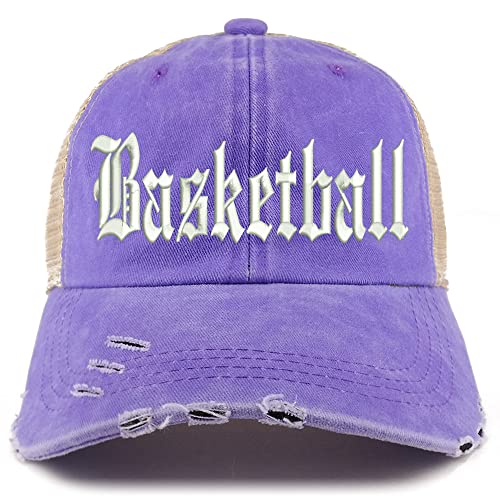 Trendy Apparel Shop Old English Basketball Frayed Bill Trucker Mesh Back Cap
