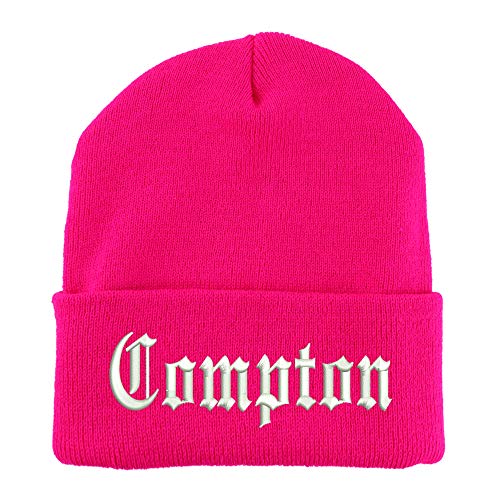 Trendy Apparel Shop Compton Old English Embroidered Made in USA Cuff Folded Acylic Knit Winter Beanie Hat