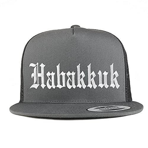 Trendy Apparel Shop Habakkuk Old English 5 Panel Flatbill Trucker Cap