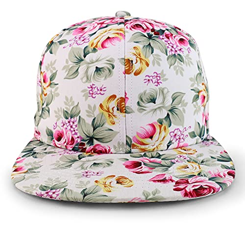 Trendy Apparel Shop Floral Print Structured Mid Profile Flatbill Snapback Cap