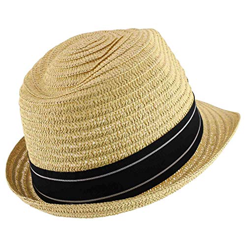 Trendy Apparel Shop Men's Paper Straw Woven Striped Band Stingy Fedora Hat