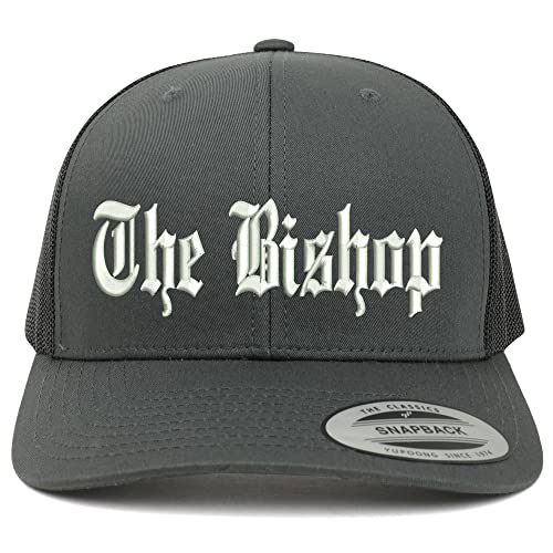 Trendy Apparel Shop The Bishop Old English Embroidered Retro Fit Trucker Mesh Cap