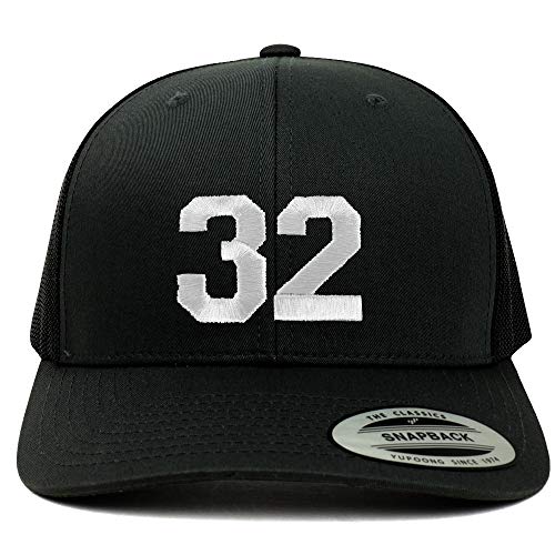 Trendy Apparel Shop Number 32 White Thread Embroidered Retro Trucker Mesh Cap