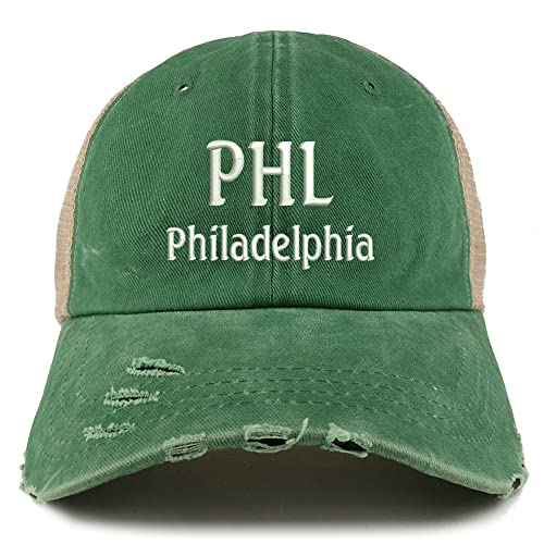 Trendy Apparel Shop PHL Philadelphia Embroidered Frayed Bill Trucker Mesh Back Cap