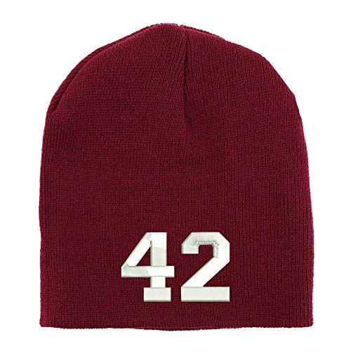 Trendy Apparel Shop Number 42 Collegiate Varsity Font Embroidered Made in USA Short Acrylic Knit Winter Beanie Hat