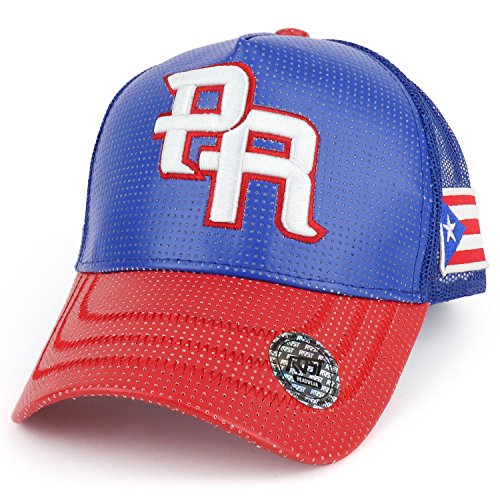 Trendy Apparel Shop PR 3D Embroidered Trucker PU Mesh Cap with Puerto Rico Flag