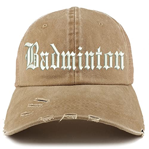 Trendy Apparel Shop Old English Badminton Frayed Bill Trucker Mesh Back Cap