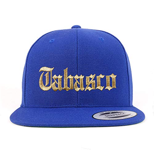 Trendy Apparel Shop Old English Tabasco Gold Embroidered Flatbill Snapback Baseball Cap