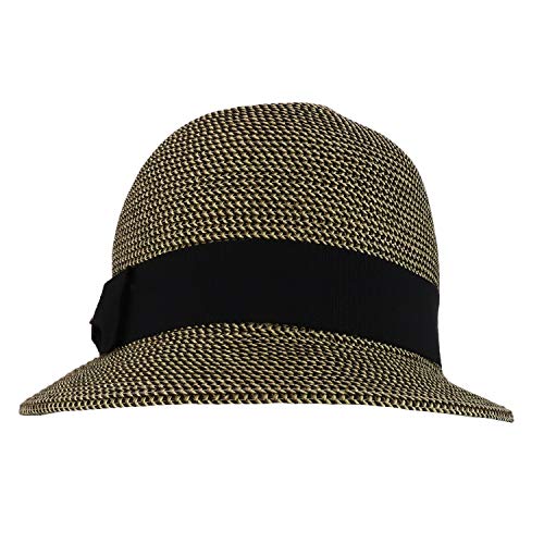 Trendy Apparel Shop UPF 50+ Grosgrain Band Slanted Brim Paper Braid Cloche Hat