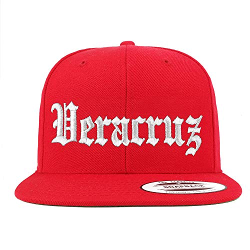 Trendy Apparel Shop Old English Veracruz White Embroidered Flatbill Snapback Baseball Cap