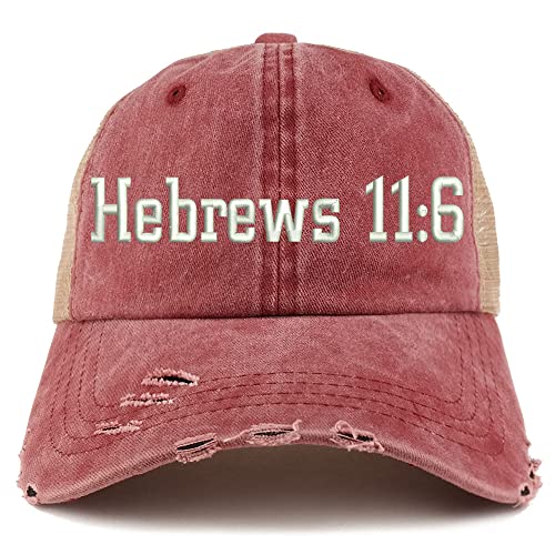 Trendy Apparel Shop Hebrew 11:6 Frayed Bill Trucker Mesh Back Cap