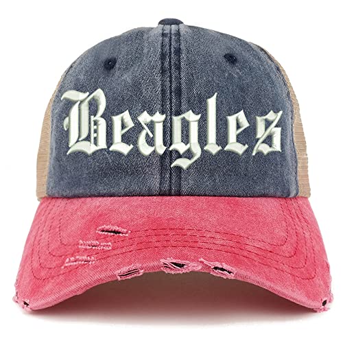 Trendy Apparel Shop Old English Beagles Frayed Bill Trucker Mesh Back Cap