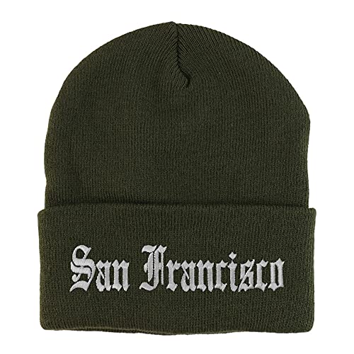 Trendy Apparel Shop San Francisco Old English Embroidered Long Cuff Beanie