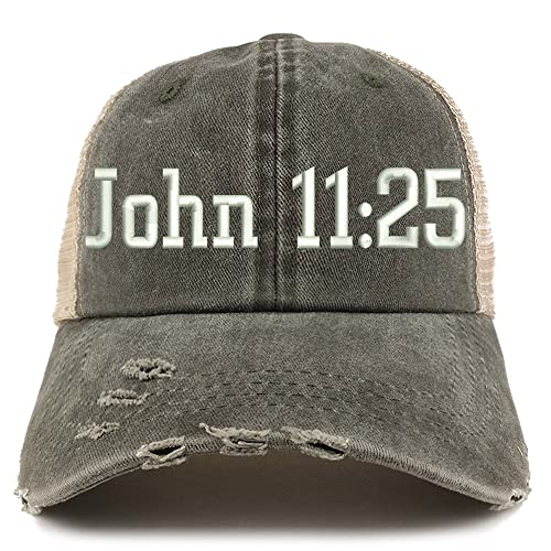 Trendy Apparel Shop John 11:25 Frayed Bill Trucker Mesh Back Cap