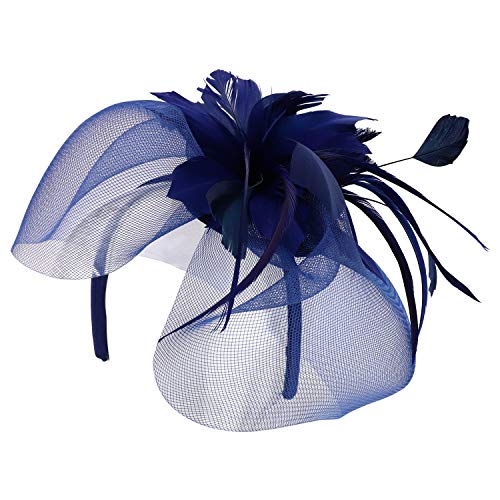Trendy Apparel Shop Feather Flower Wide Netting Fascinators Headband