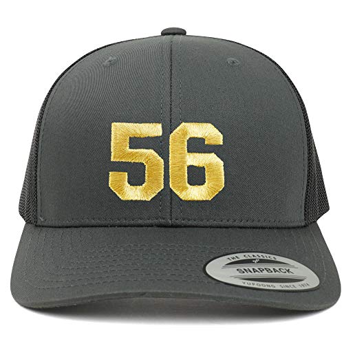Trendy Apparel Shop Number 56 Gold Thread Embroidered Retro Trucker Mesh Cap