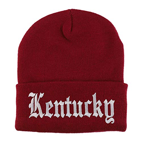 Trendy Apparel Shop Kenturky State Old English Embroidered Long Cuff Beanie