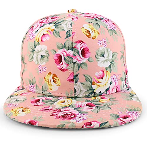 Trendy Apparel Shop Floral Print Structured Mid Profile Flatbill Snapback Cap