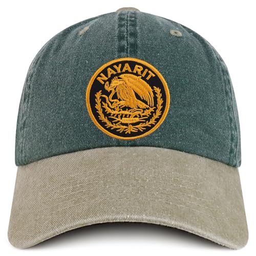 Trendy Apparel Shop Nayarit Mexico Gold Embroidered Patch Pigment Dyed Washed Baseball Cap